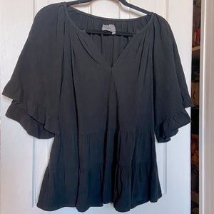 By Anthropologie Back Cotton V Neck Ruffle Sleeve Tiered Tunic Blouse Top M